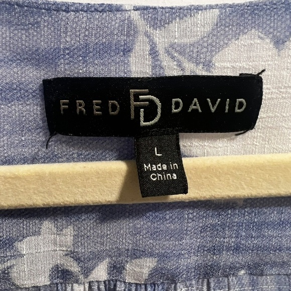 Fred David Blue Floral Button Front Blouse Size Large - Picture 2 of 3